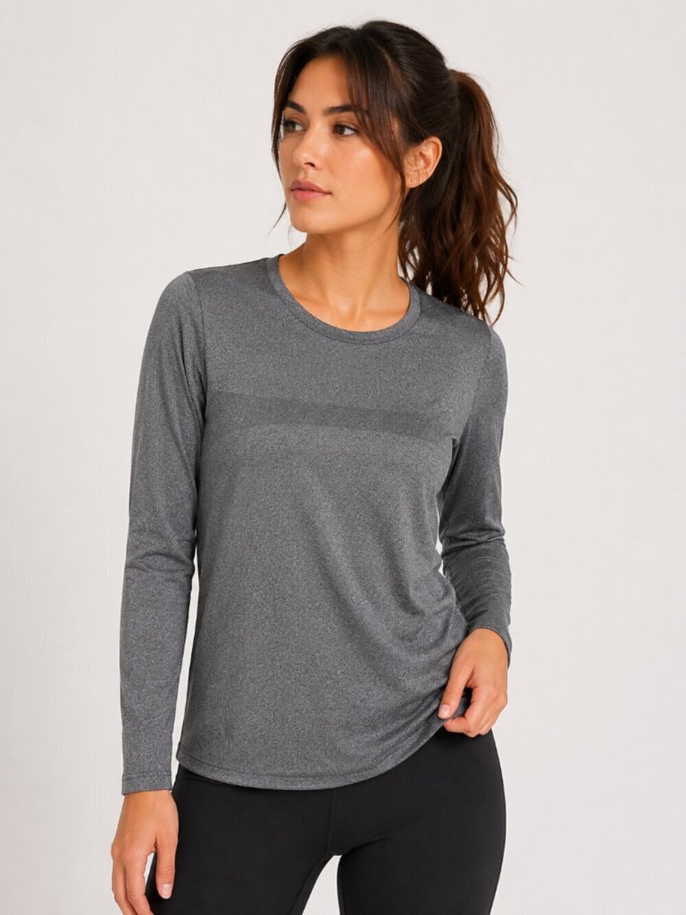 ZYIA Active Women’s Gray Long Sleeve Athletic Top Scoop Neck Size Medium Workout